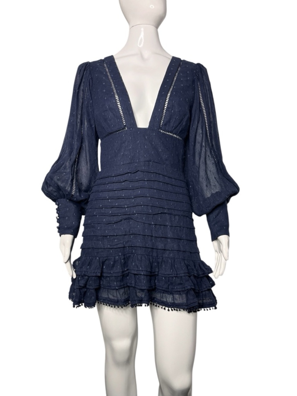Mackenzie Mode Mariposa Navy Swiss Dot Balloon Sleeve Ruffle Mini Dress Size 4